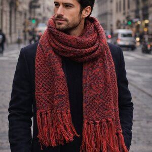 Missoni Coral-Red Knit Fringe Scarf - NWT